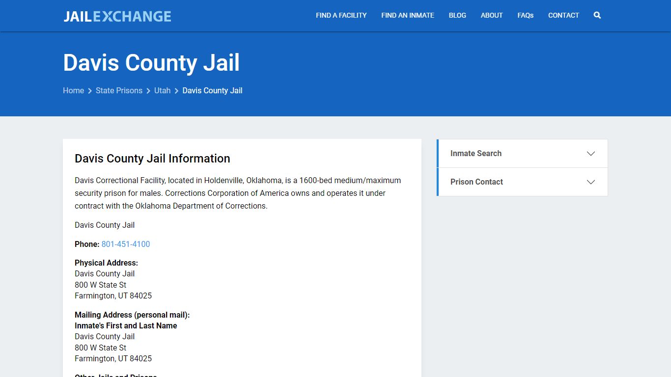 Davis County Jail Inmate Search, UT - Jail Exchange